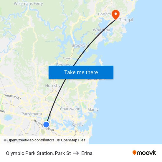 Olympic Park Station, Park St to Erina map