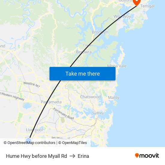 Hume Hwy before Myall Rd to Erina map