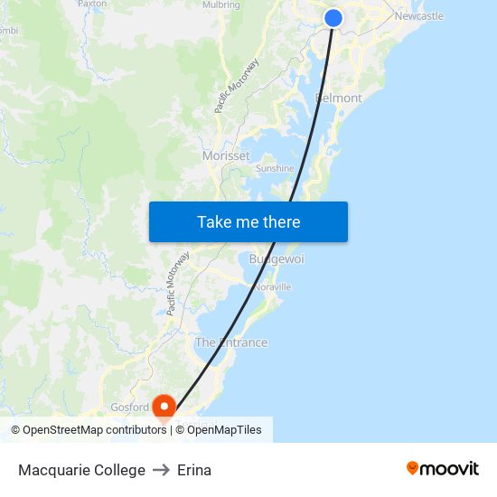 Macquarie College to Erina map