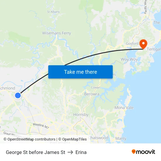 George St before James St to Erina map