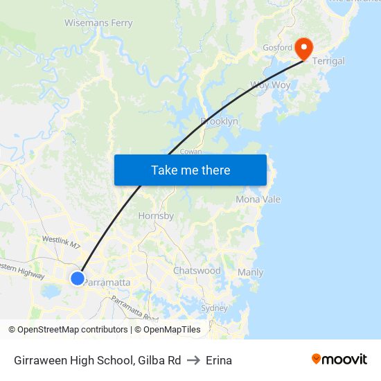 Girraween High School, Gilba Rd to Erina map