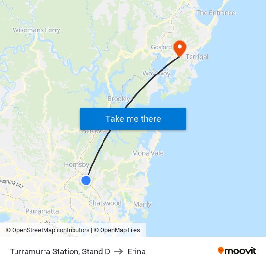 Turramurra Station, Stand D to Erina map