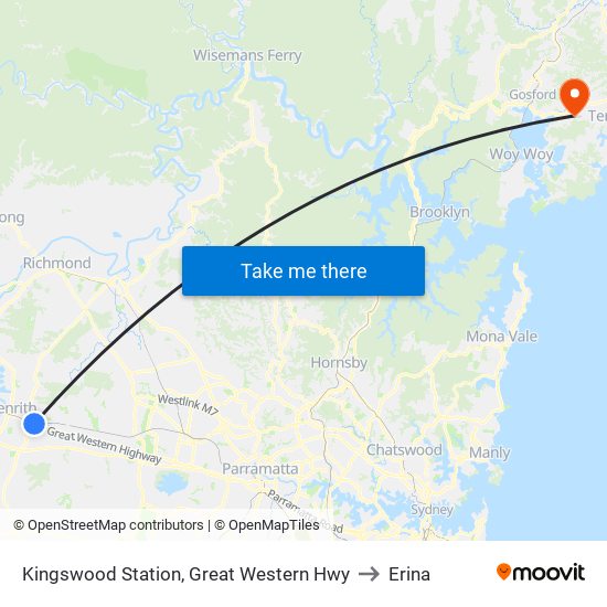 Kingswood Station, Great Western Hwy to Erina map