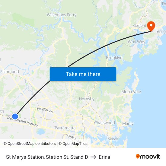 St Marys Station, Station St, Stand D to Erina map