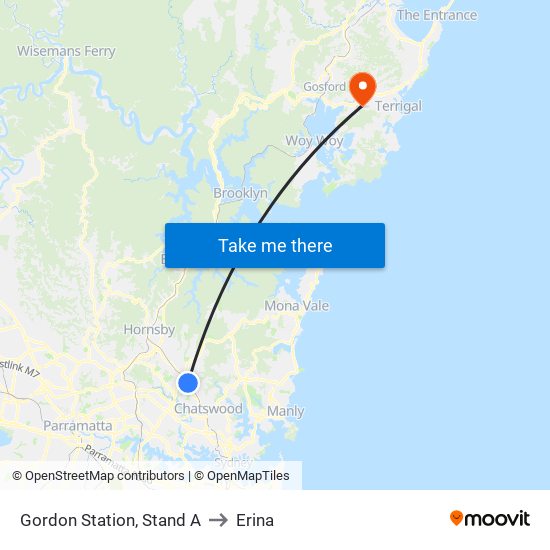 Gordon Station, Stand A to Erina map