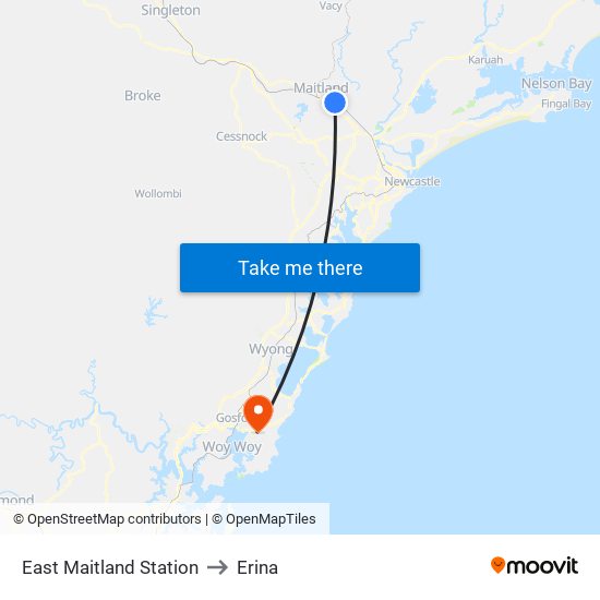 East Maitland Station to Erina map