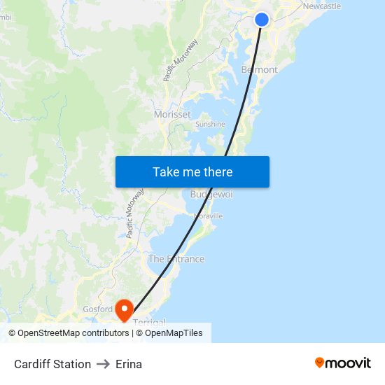 Cardiff Station to Erina map