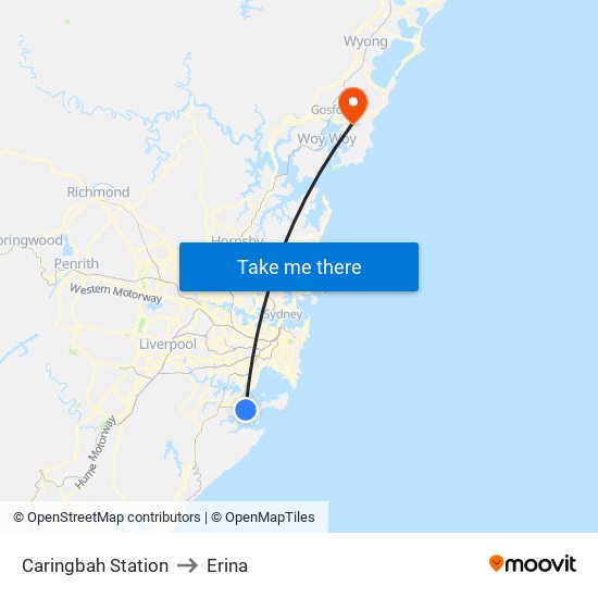 Caringbah Station to Erina map