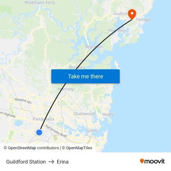 Guildford Station to Erina map