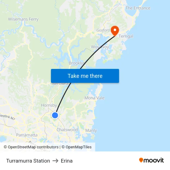 Turramurra Station to Erina map