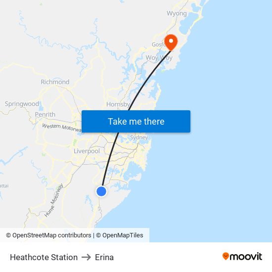 Heathcote Station to Erina map