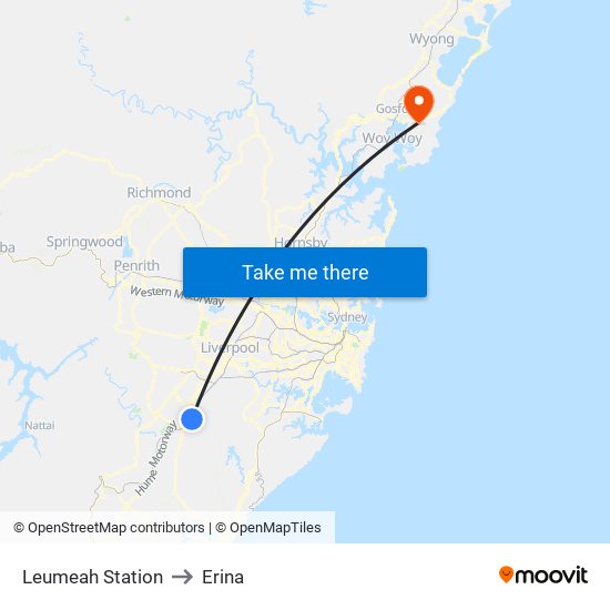 Leumeah Station to Erina map