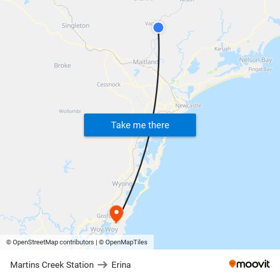 Martins Creek Station to Erina map