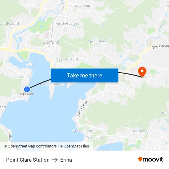 Point Clare Station to Erina map