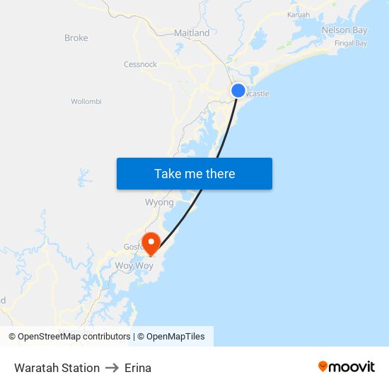 Waratah Station to Erina map