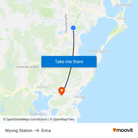 Wyong Station to Erina map