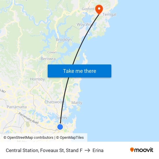 Central Station, Foveaux St, Stand F to Erina map