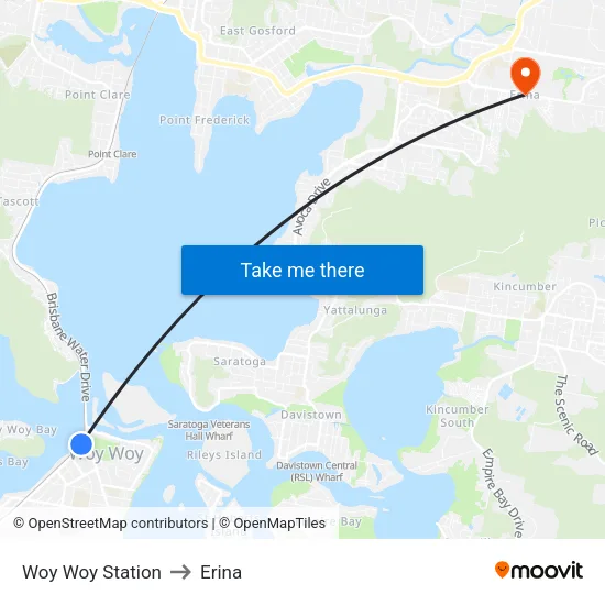 Woy Woy Station to Erina map