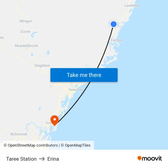 Taree Station to Erina map