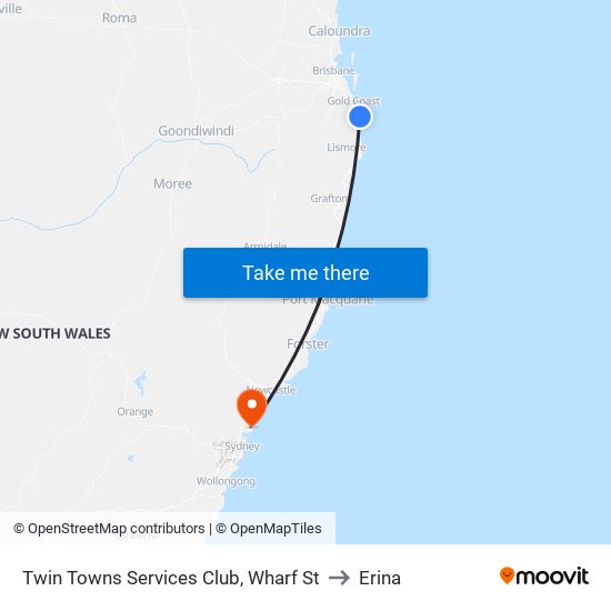 Twin Towns Services Club, Wharf St to Erina map