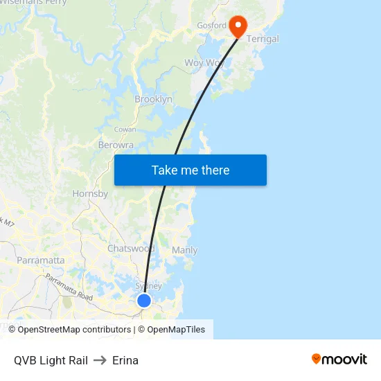 QVB Light Rail to Erina map