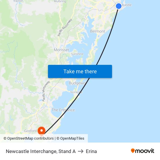 Newcastle Interchange, Stand A to Erina map