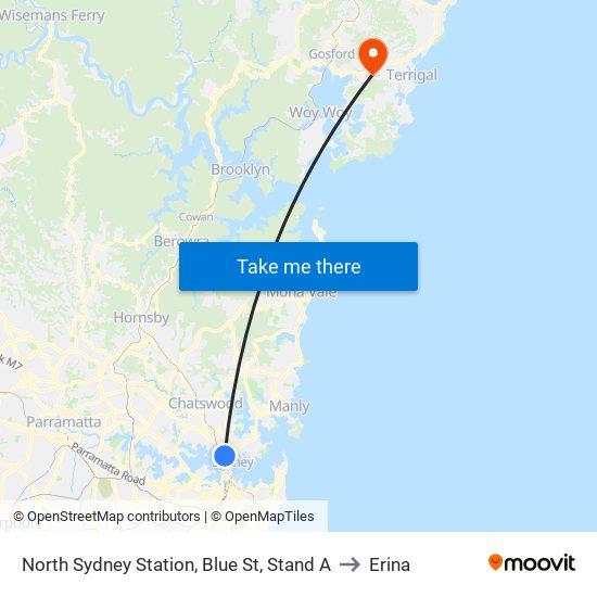 North Sydney Station, Blue St, Stand A to Erina map