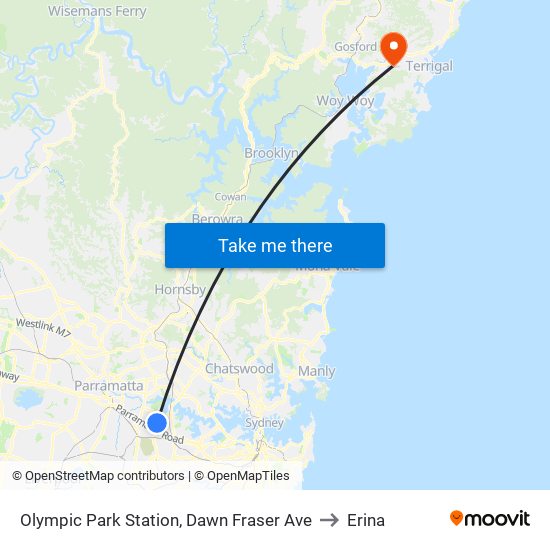 Olympic Park Station, Dawn Fraser Ave to Erina map