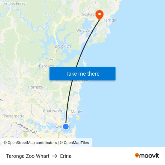 Taronga Zoo Wharf to Erina map