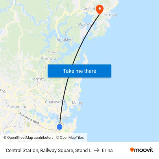 Central Station, Railway Square, Stand L to Erina map