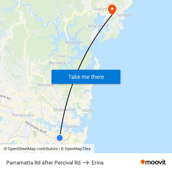 Parramatta Rd after Percival Rd to Erina map