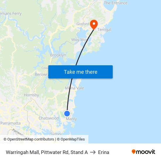 Warringah Mall, Pittwater Rd, Stand A to Erina map