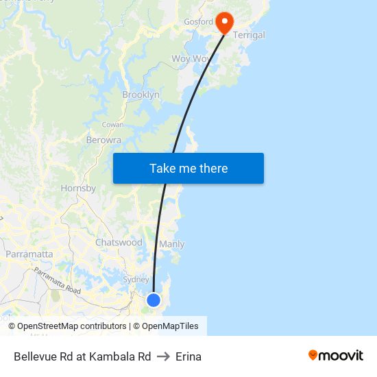 Bellevue Rd at Kambala Rd to Erina map