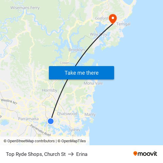 Top Ryde Shops, Church St to Erina map