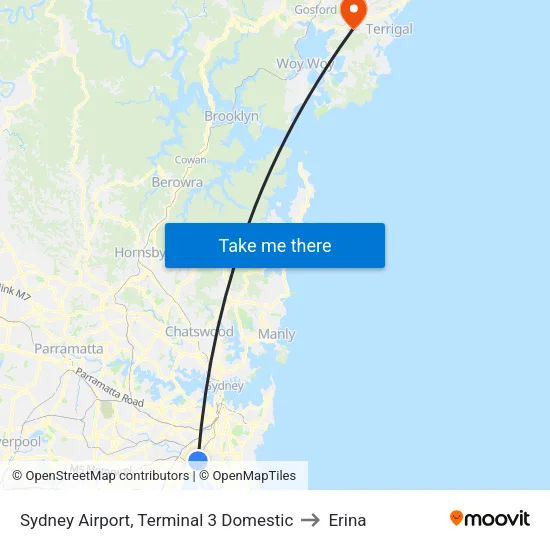 Sydney Airport, Terminal 3 Domestic to Erina map