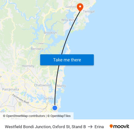 Westfield Bondi Junction, Oxford St, Stand B to Erina map