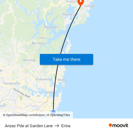 Anzac Pde at Garden Lane to Erina map