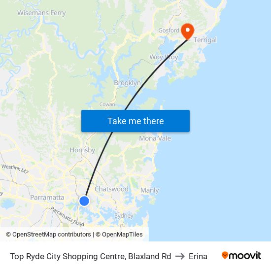 Top Ryde City Shopping Centre, Blaxland Rd to Erina map