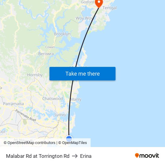 Malabar Rd at Torrington Rd to Erina map