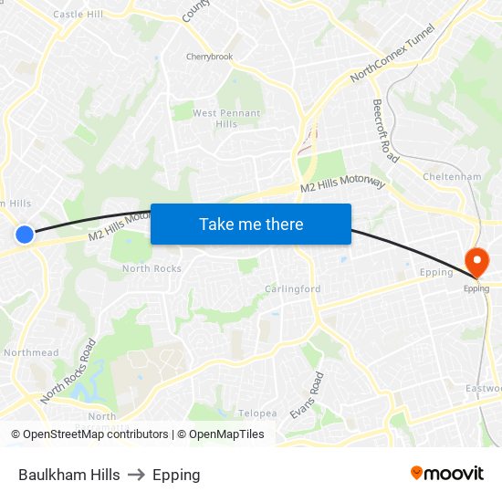 Baulkham Hills to Epping map