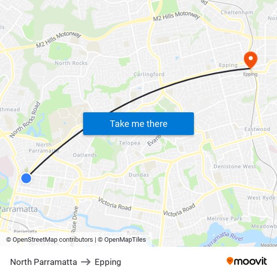 North Parramatta to Epping map