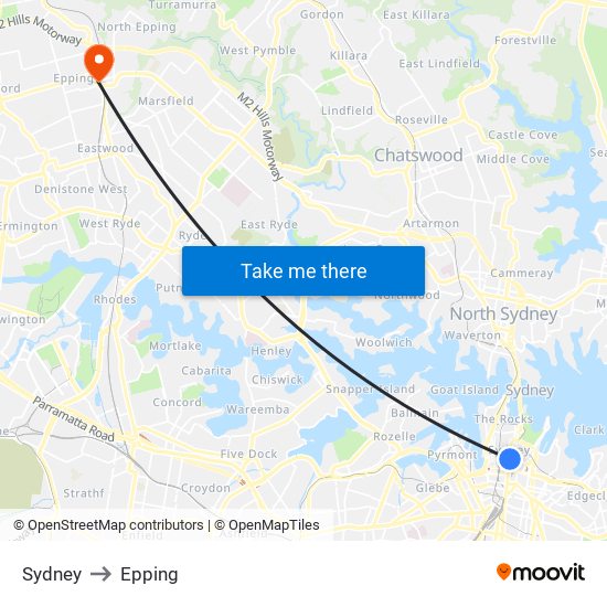 Sydney to Epping map