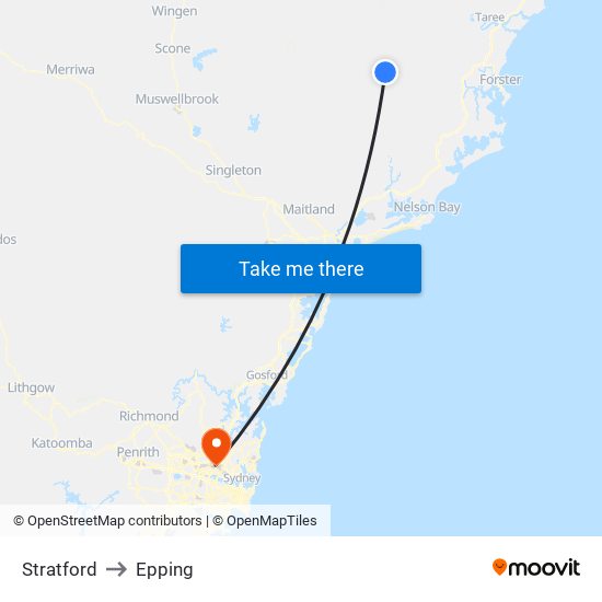 Stratford to Epping map