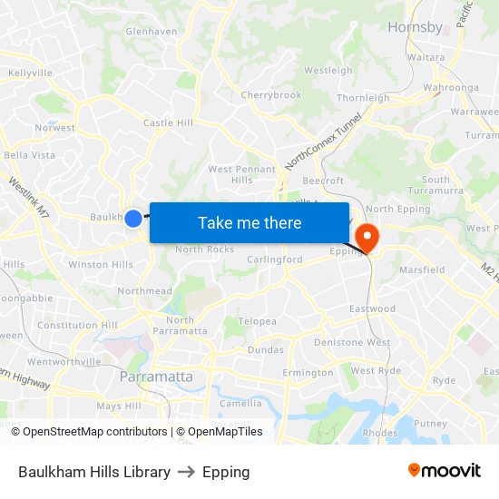 Baulkham Hills Library to Epping map