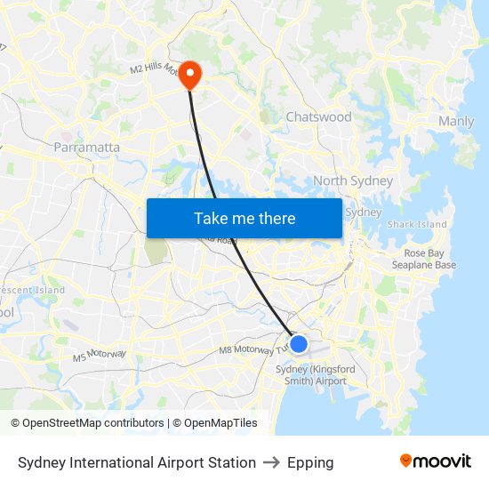 Sydney International Airport Station to Epping map