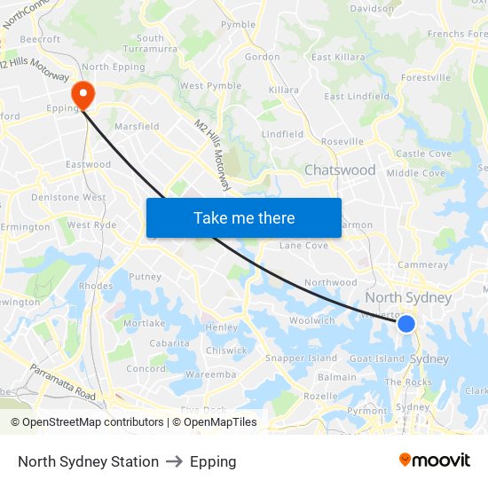 North Sydney Station to Epping map