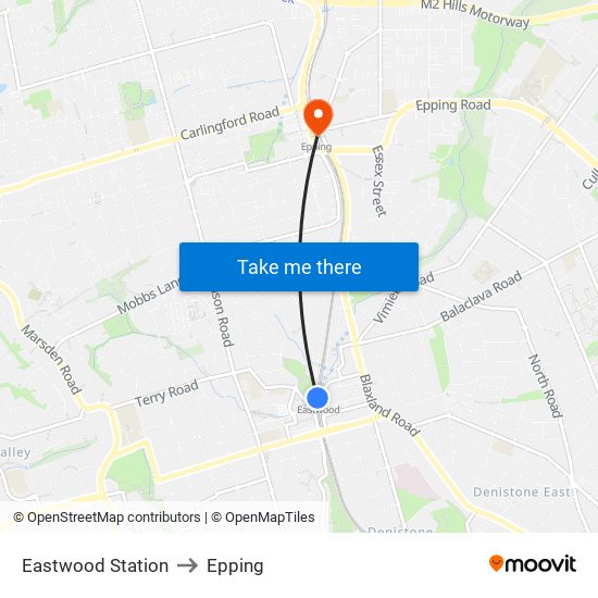 Eastwood Station to Epping map