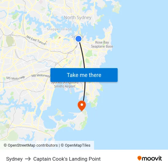 Sydney to Captain Cook's Landing Point map