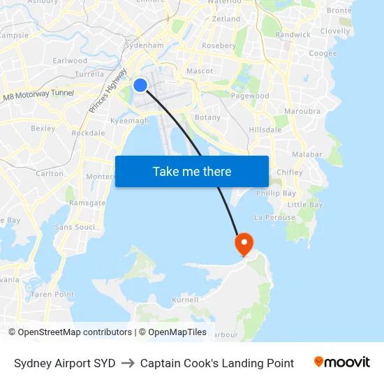 Sydney Airport SYD to Captain Cook's Landing Point map