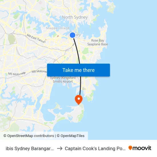 ibis Sydney Barangaroo to Captain Cook's Landing Point map